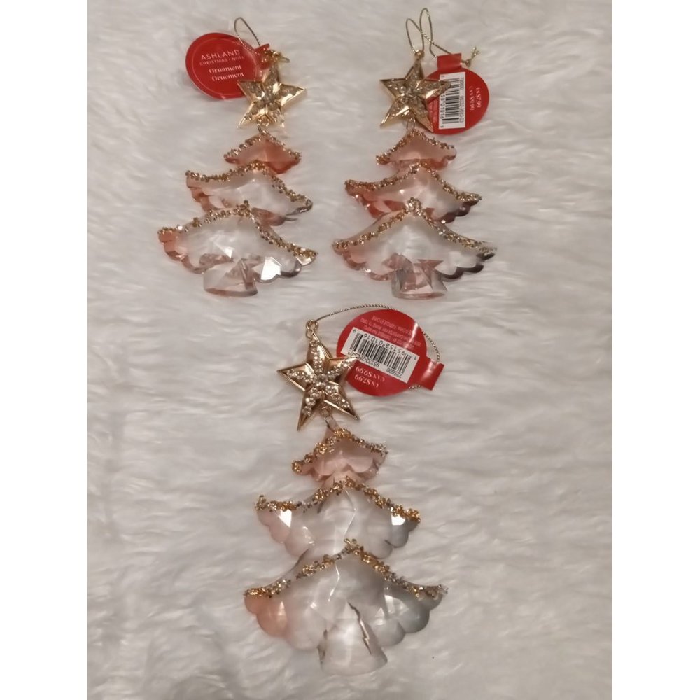 3 Glitter Glam Jeweled Crystal Acrylic Tree Sparkling Ornament 3" x 0.75" x 4.7"